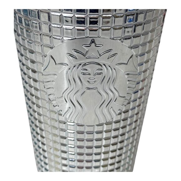 Starbucks 2023 Holiday Christmas Mirror Silver Grid Tumbler Grande 16oz Mosaic - Picture 2 of 8
